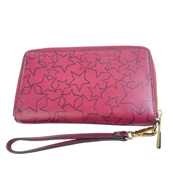 Michael Kors Jet Set Pink Stars Zip Leather Card Holder Clutch Purse Wallet OS - Picture 2 of 4